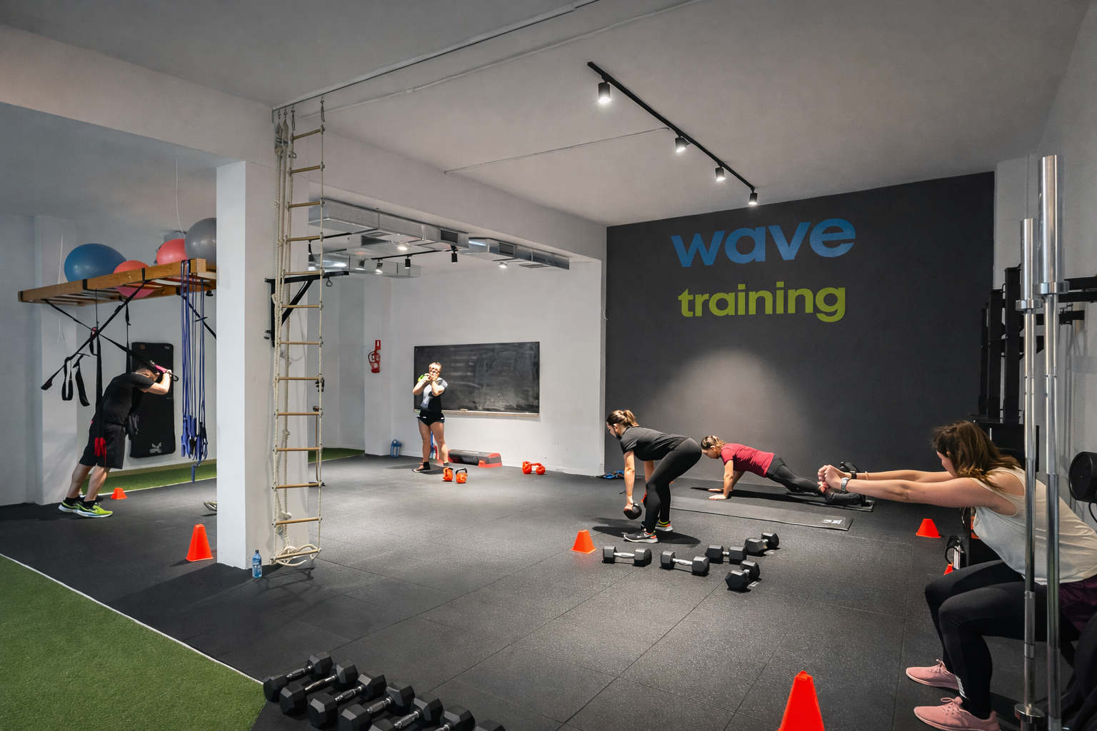 Interior de Wave Training Patacona durante sesión de entrenamiento de fuerza