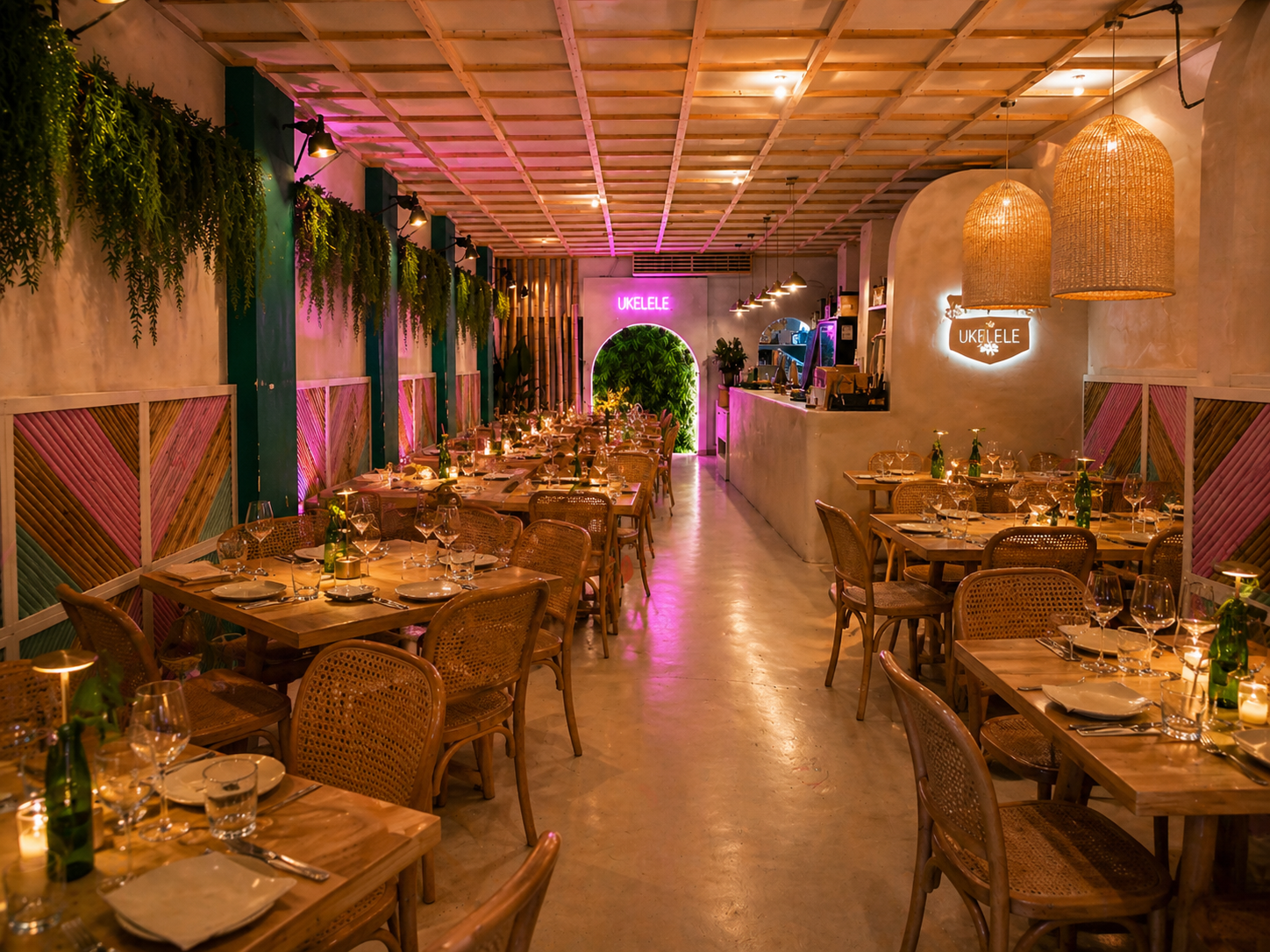 Restaurante preparado para evento privado en Valencia con mesas montadas y ambiente acogedor